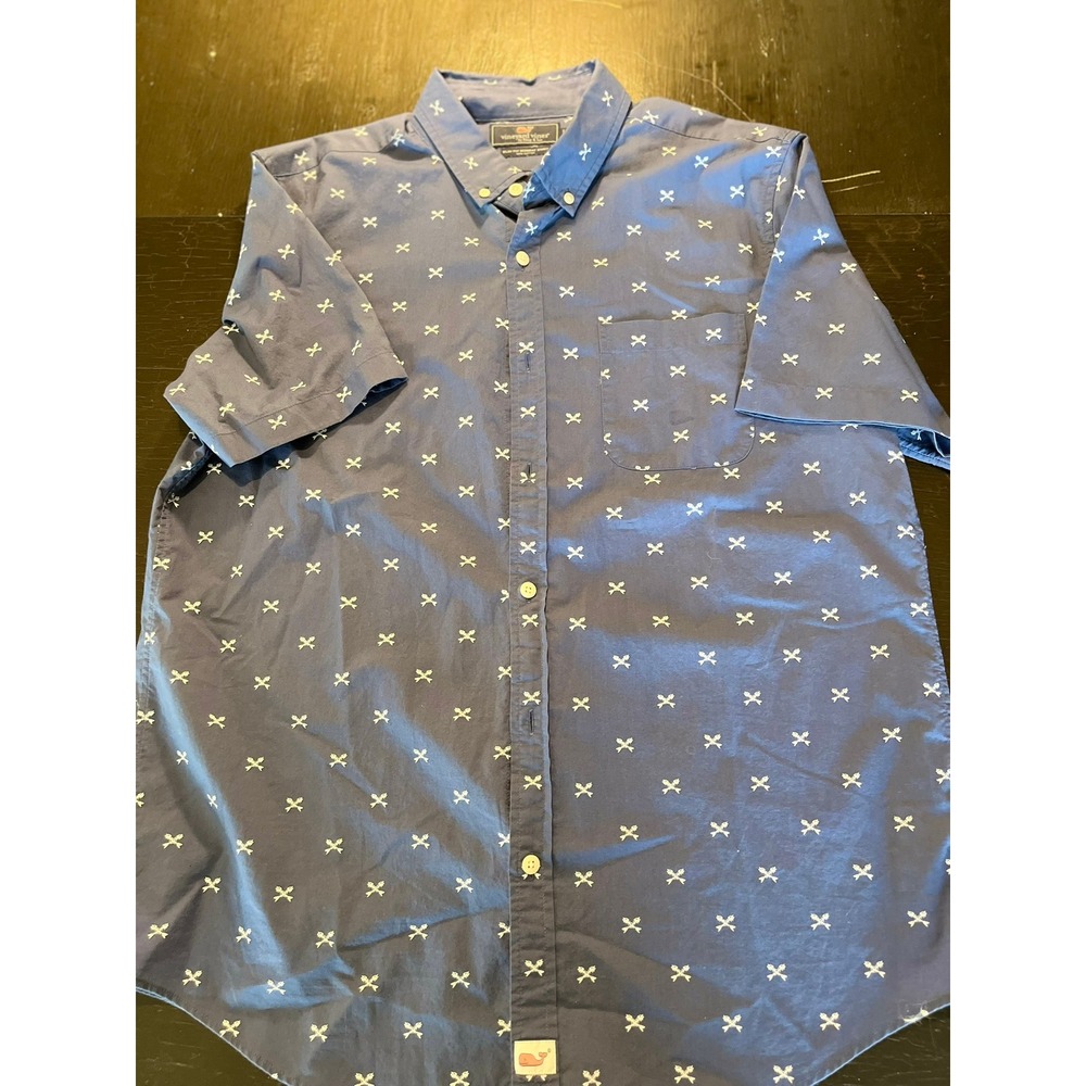 Vineyard Vines Slim Fit‎ Murray Shirt Mens Large Blue Paddle Print Button Down